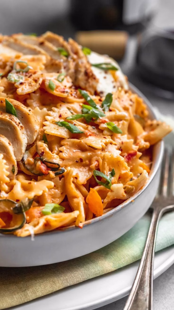 Creamy Spicy Chicken Pasta with Summer Vegetables