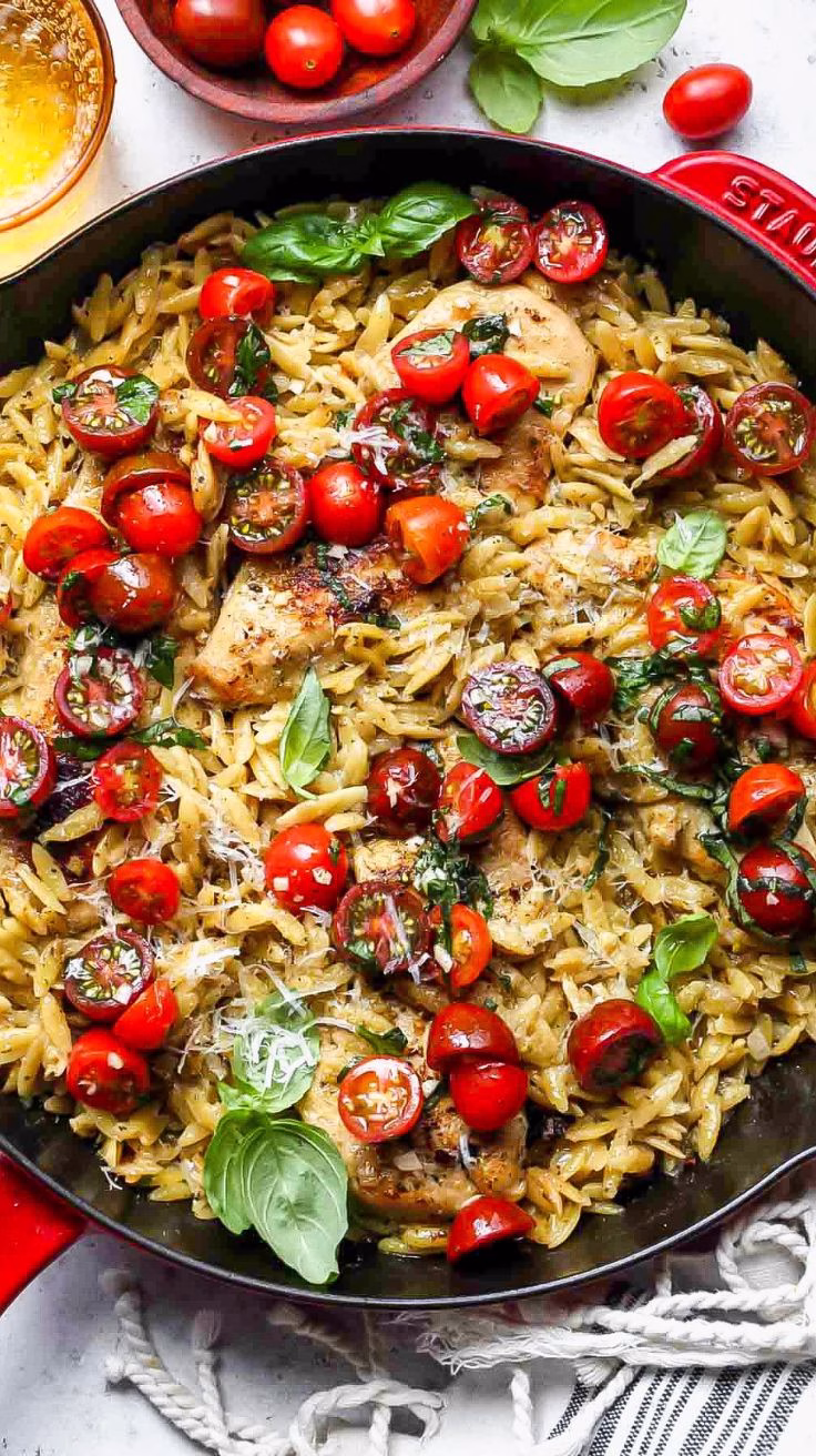 Skillet White Pesto Chicken and Orzo Recipe