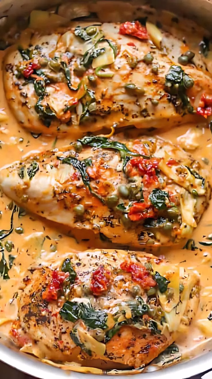 creamy tuscan chicken with spinach artichokes