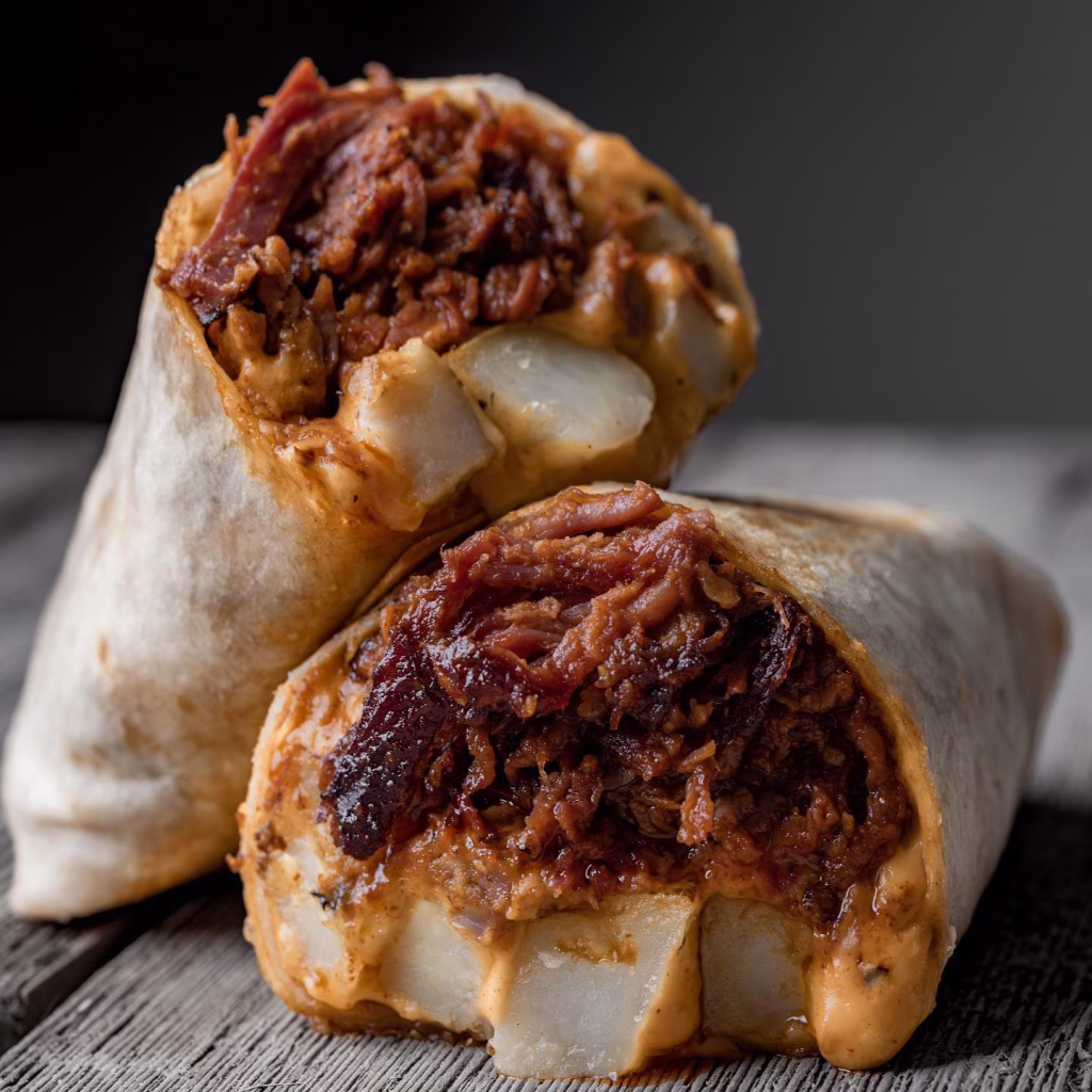 Brisket Breakfast Burritos with Eggs and Cheddar