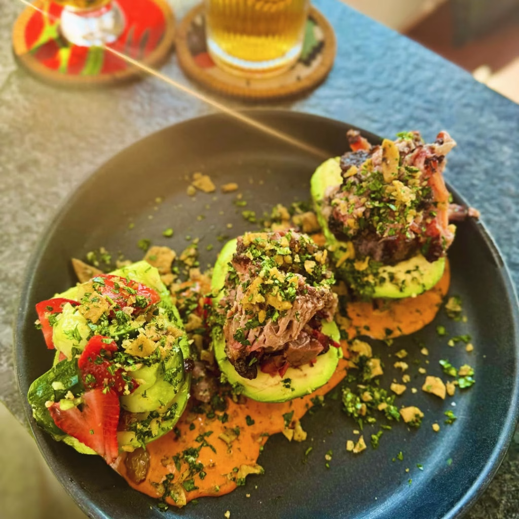 Brisket-Stuffed Avocados with Creamy Lime Sauce
