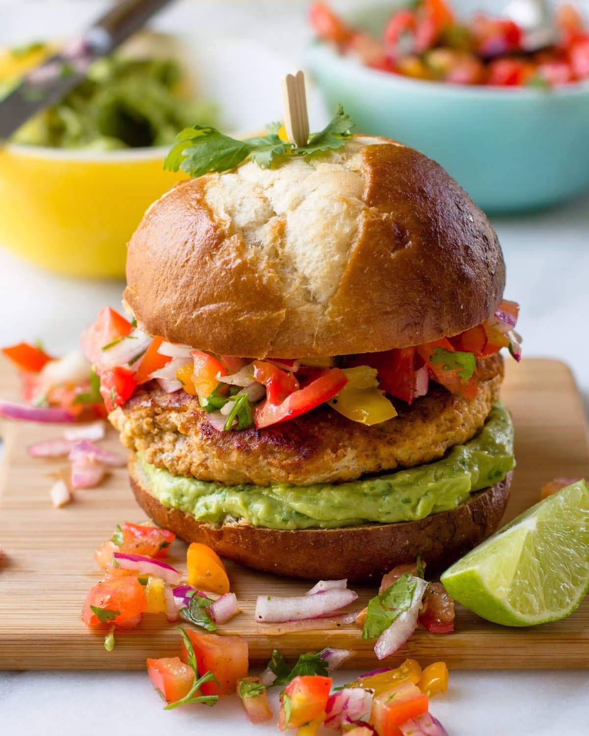 Chicken Burgers with Avocado Corn Salsa Recipe