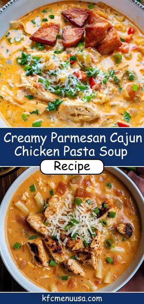 Creamy Parmesan Cajun Chicken Pasta Soup Recipe