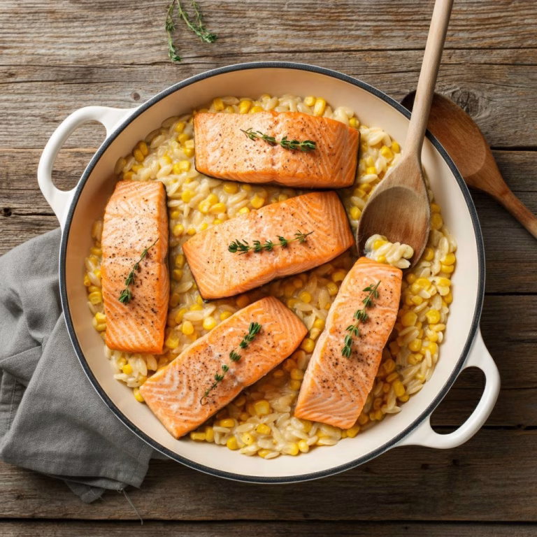 Creamed Corn Orzo with Salmon Recipe