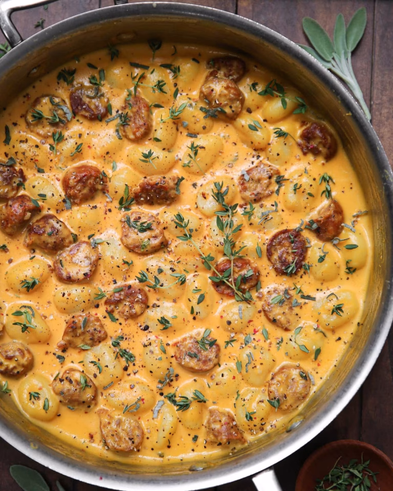 Creamy Butternut Squash Gnocchi with Sausage Thyme and Sage Recipe