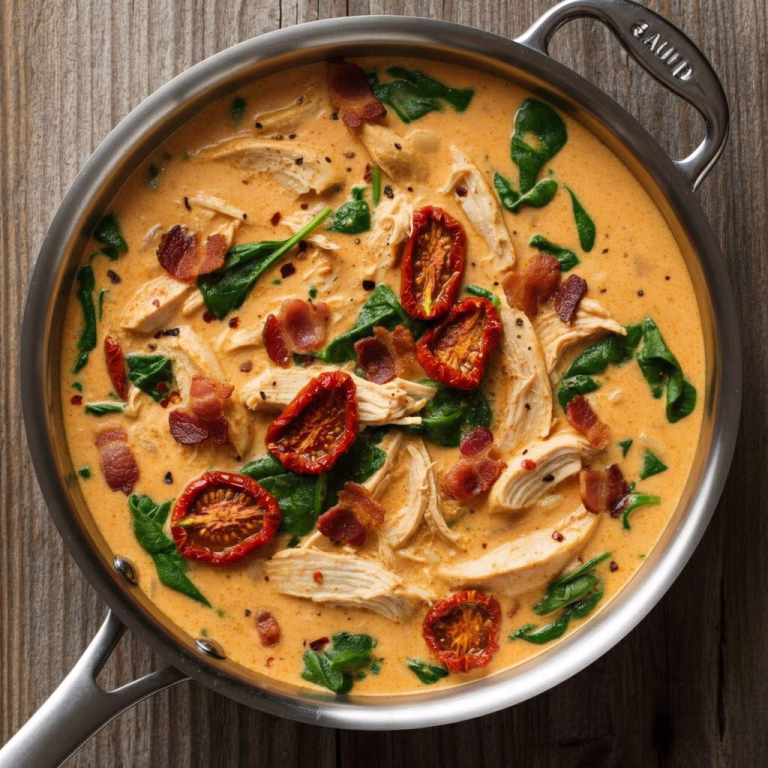 Creamy Tomato Chicken Soup with Bacon and Spinach Recipe