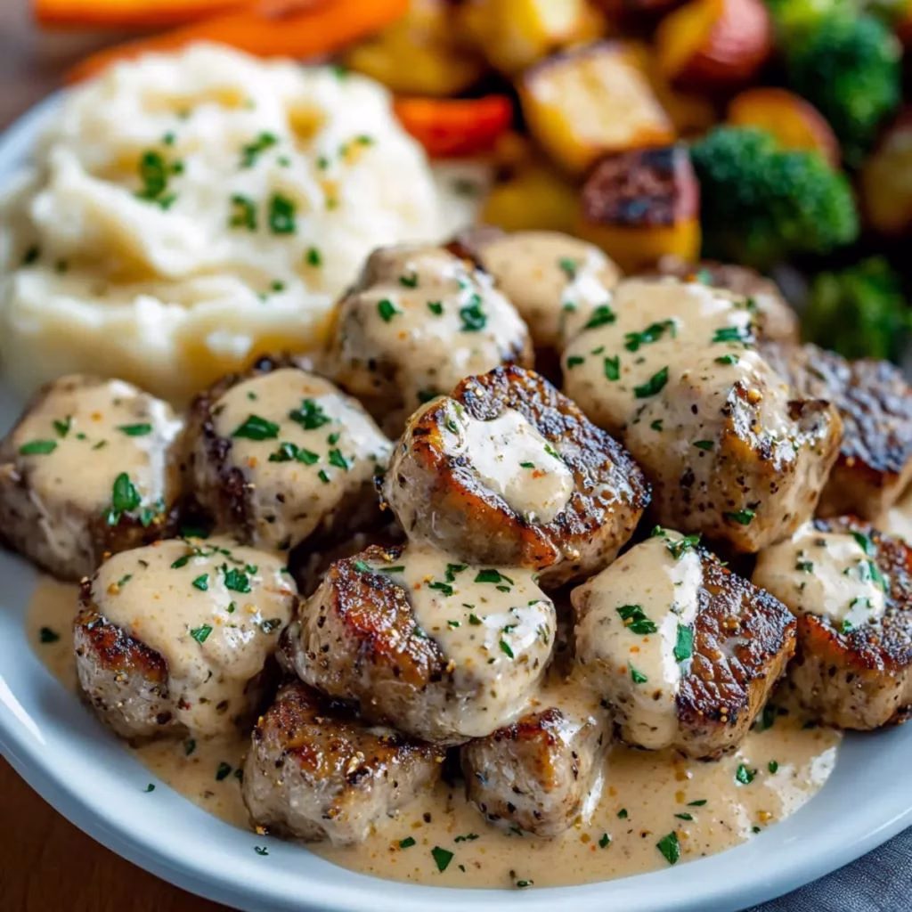 Garlic Butter Steak Bites with Parmesan Cream Sauce Recipe