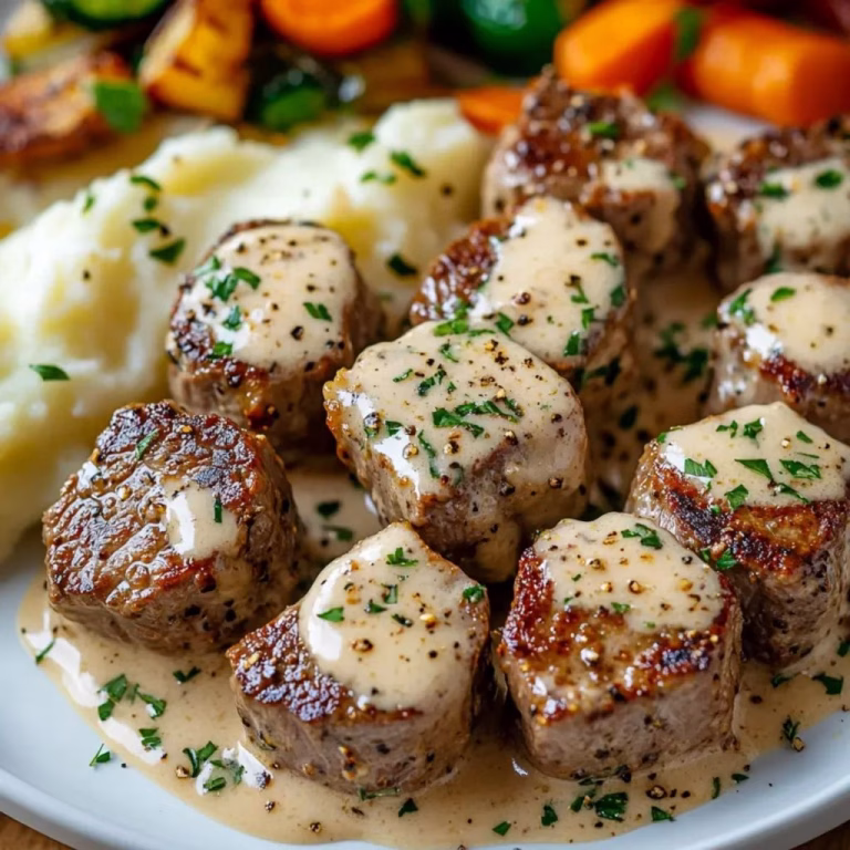 Garlic Butter Steak Bites with Parmesan Cream Sauce Recipe