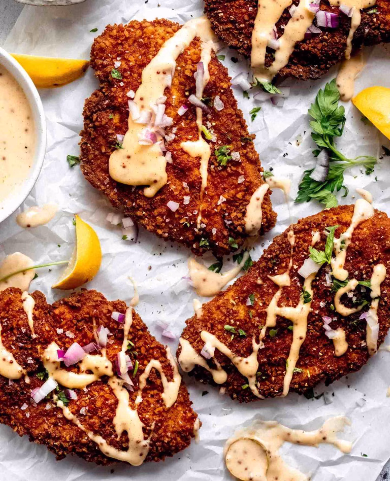 Pretzel Crusted Chicken with Cheddar Mustard Sauce Recipe