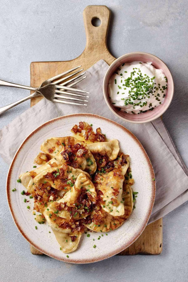Cheddar Pierogies with Caramelized Onions and Bacon Recipe