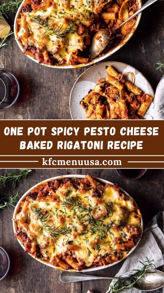 One Pot Spicy Pesto Cheese Baked Rigatoni Recipe