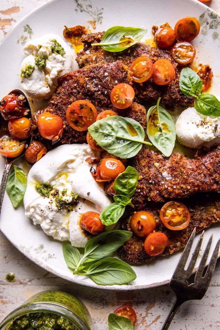 Pesto Chicken Saltimbocca with Burst Tomatoes and Burrata Recipe