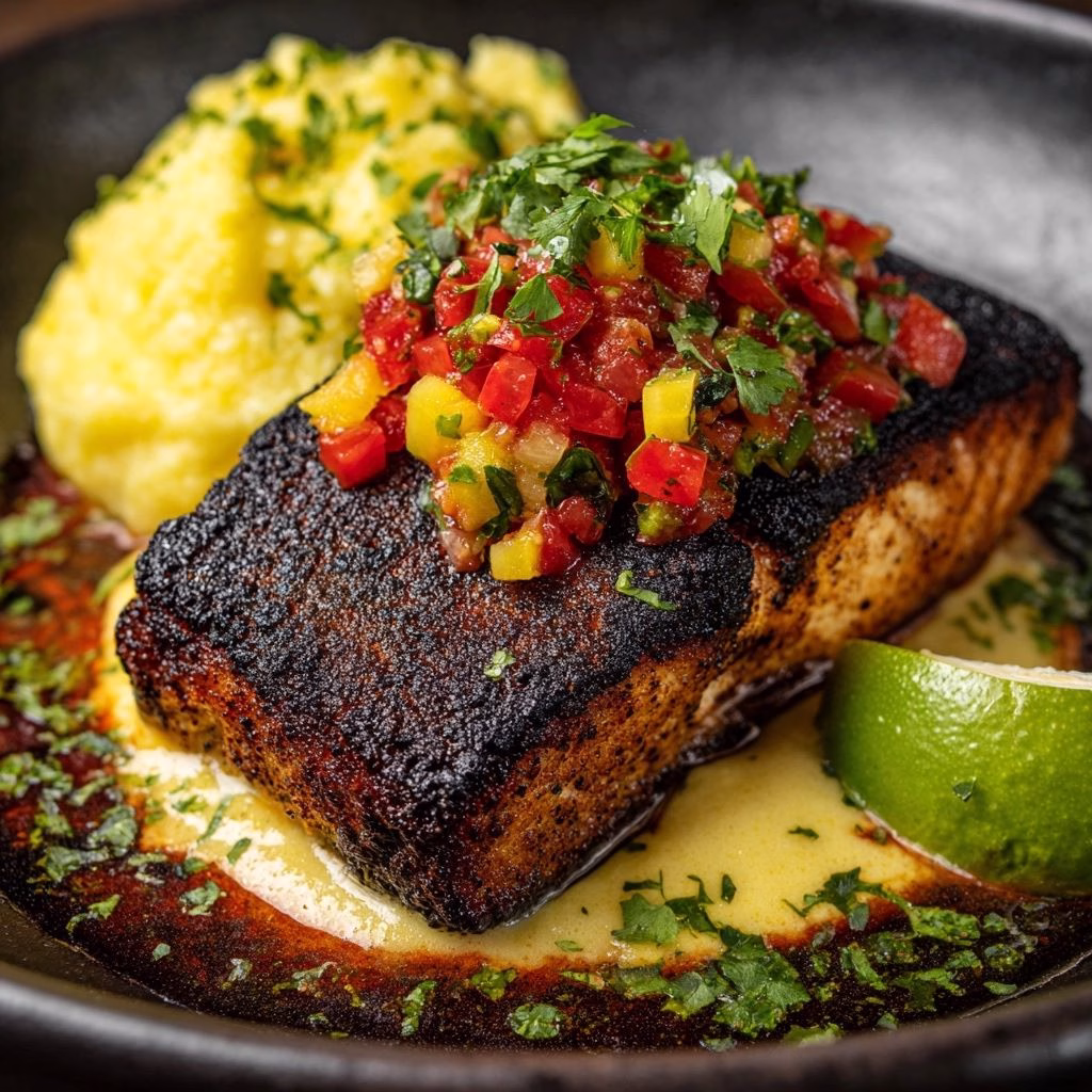 Blackened Fish and Cheese Grits Recipe
