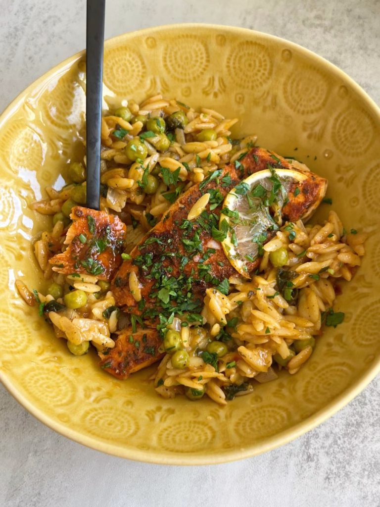 One Skillet Salmon With Lemon Orzo Recipe
