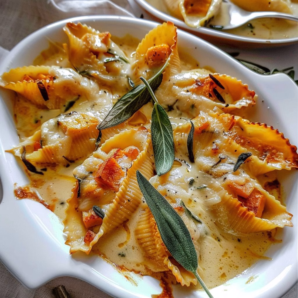 Pumpkin And Gouda Stuffed Shells With Brown Butter And Sage Alfredo Sauce Recipe
