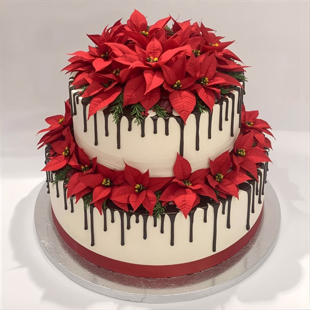 Two-Tiered Poinsettia Cake