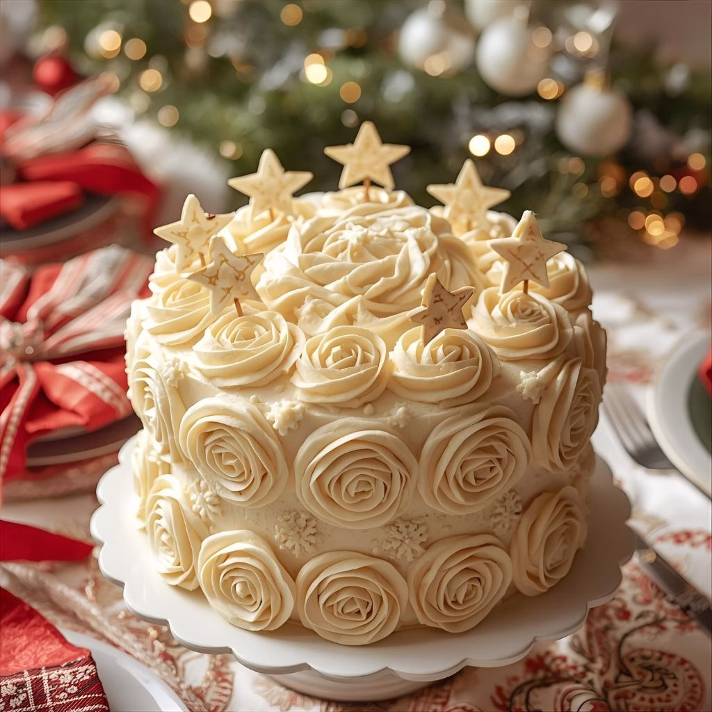 Holiday Stars and Rosette Cake