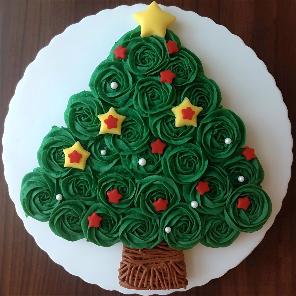 Stars and Rosettes Christmas Tree Cake