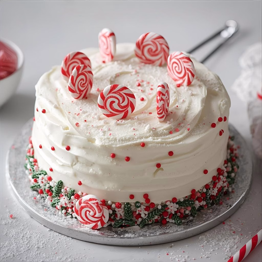 Christmas Cake with Peppermint Decorations