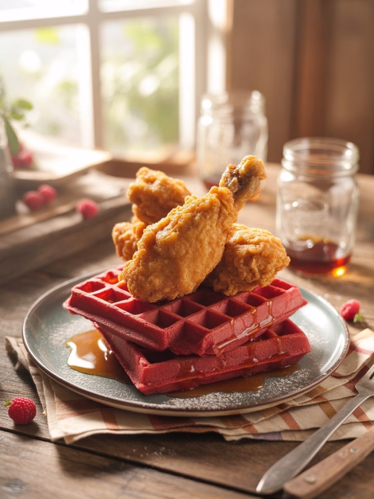Red Velvet Waffles and Chicken