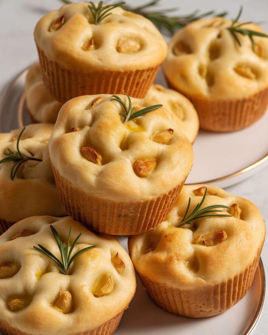 Golden Crust Garlic Rosemary Focaccia Muffins Recipe
