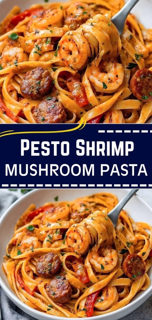 Pesto Shrimp Mushroom Pasta Recipe