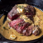 Cast Iron Bavette Steak With Whiskey Garlic Cream Sauce Recipe
