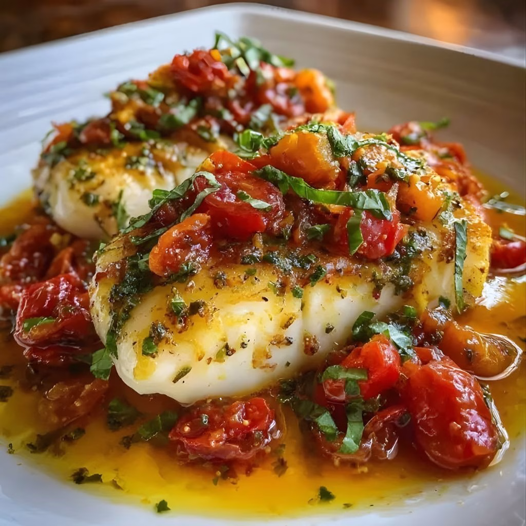 Pan Seared Cod In White Wine Tomato Basil Sauce Recipe