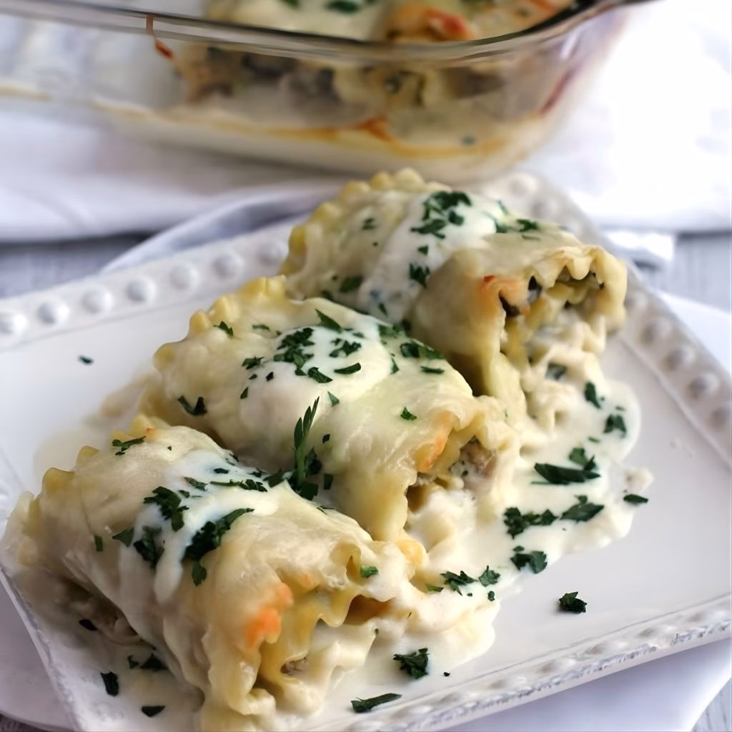 Mushroom And Kale Lasagna Roll Ups In Creamy Gorgonzola Cauliflower Sauce Recipe