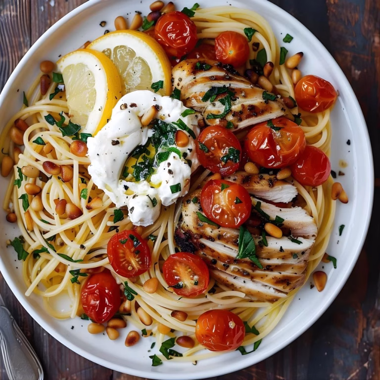 Chicken Spaghetti With Burrata And Lemon Butter Garlic Sauce Recipe
