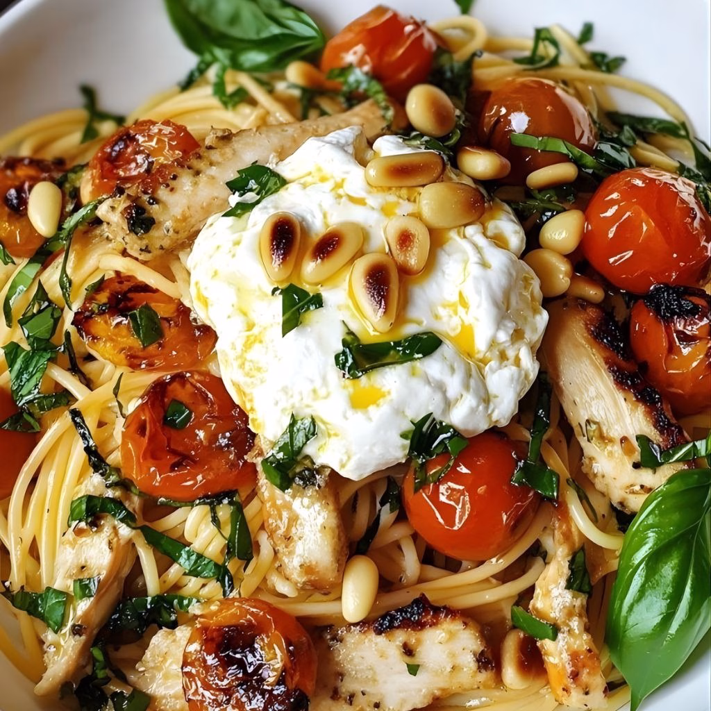 Chicken Spaghetti With Burrata And Lemon Butter Garlic Sauce Recipe