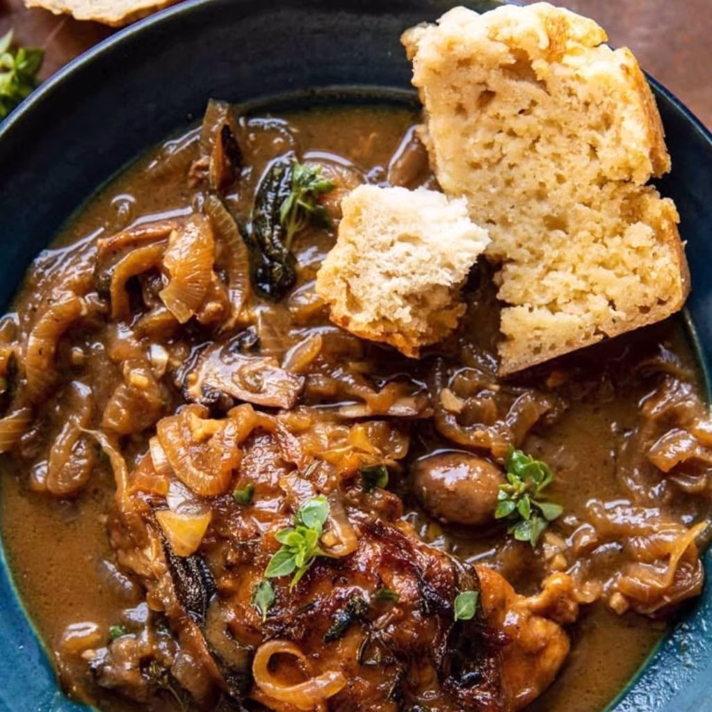 Cider Braised Chicken With Caramelized Onions Recipe