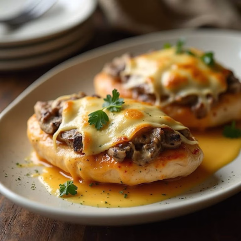 Cheesy Garlic Butter Mushroom Stuffed Chicken Recipe