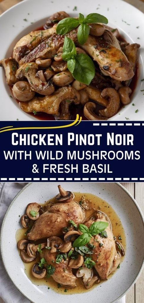 Chicken Pinot Noir with Wild Mushrooms and Fresh Basil Recipe