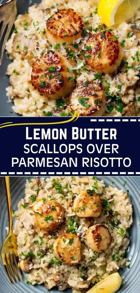 Lemon Butter Scallops over Parmesan Risotto Recipe