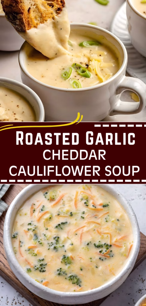 Roasted Garlic Cheddar Cauliflower Soup Recipe