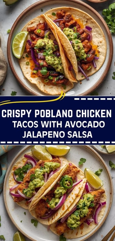 Crispy Poblano Chicken Tacos with Avocado Jalapeno Salsa Recipe