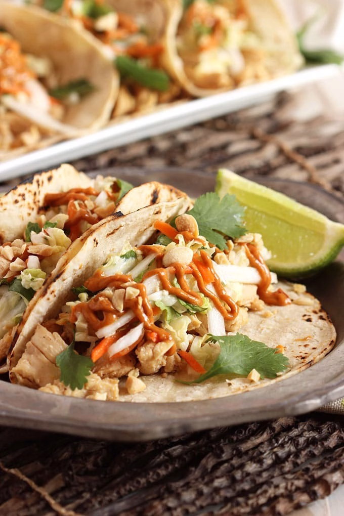 Thai-Inspired Peanut Chicken Tacos