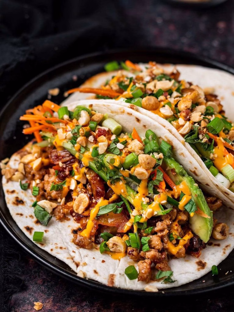 Korean BBQ Chicken Tacos with Kimchi
