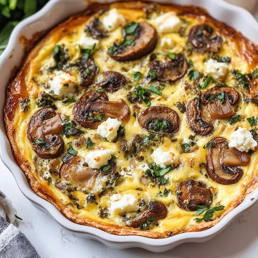 Mushroom and feta crustless quiche