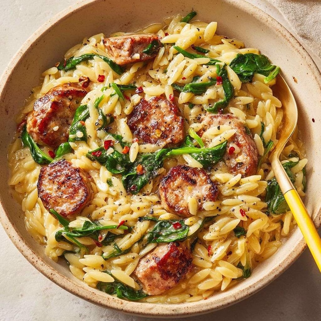 Creamy Chicken Sausage Orzo Skillet Recipe