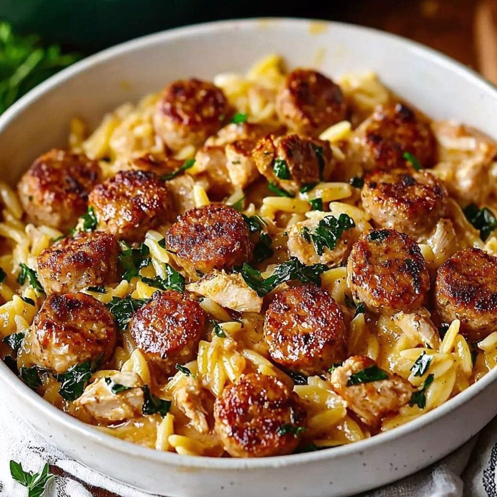 Creamy Chicken Sausage Orzo Skillet Recipe