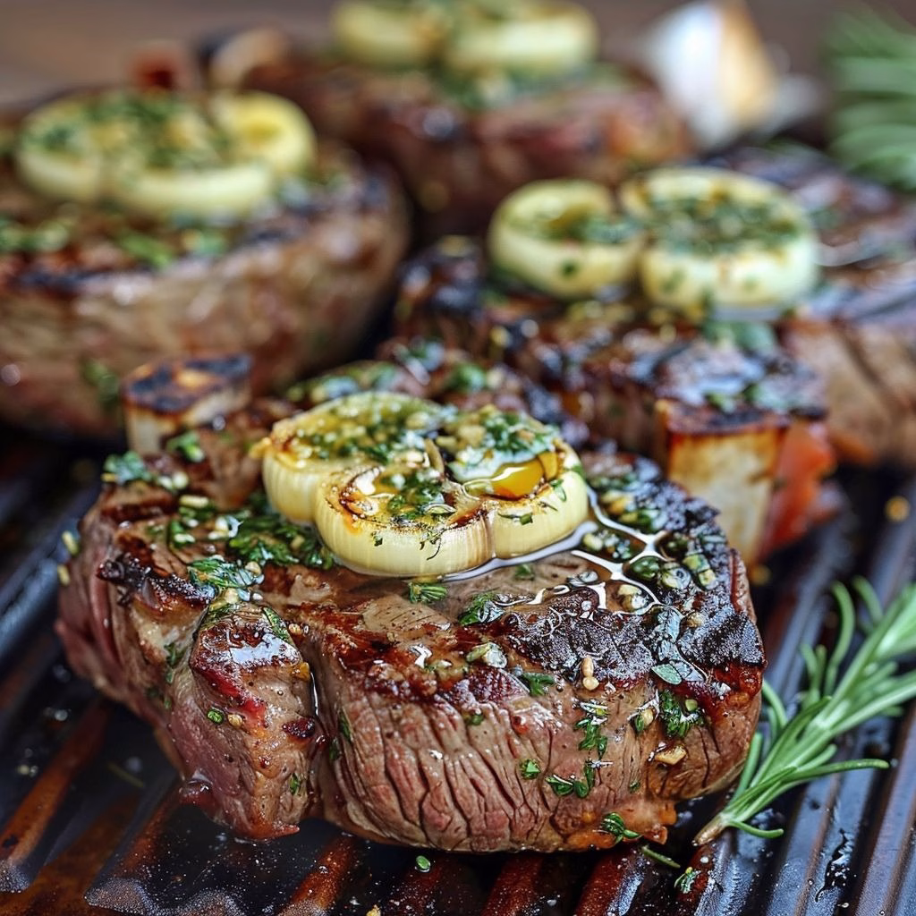 Grilled Round Steak with Herb Butter