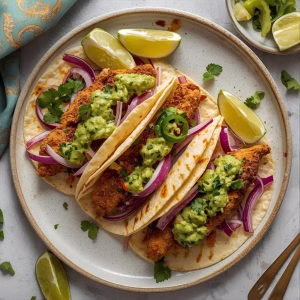 Crispy Poblano Chicken Tacos with Avocado Jalapeno Salsa Recipe