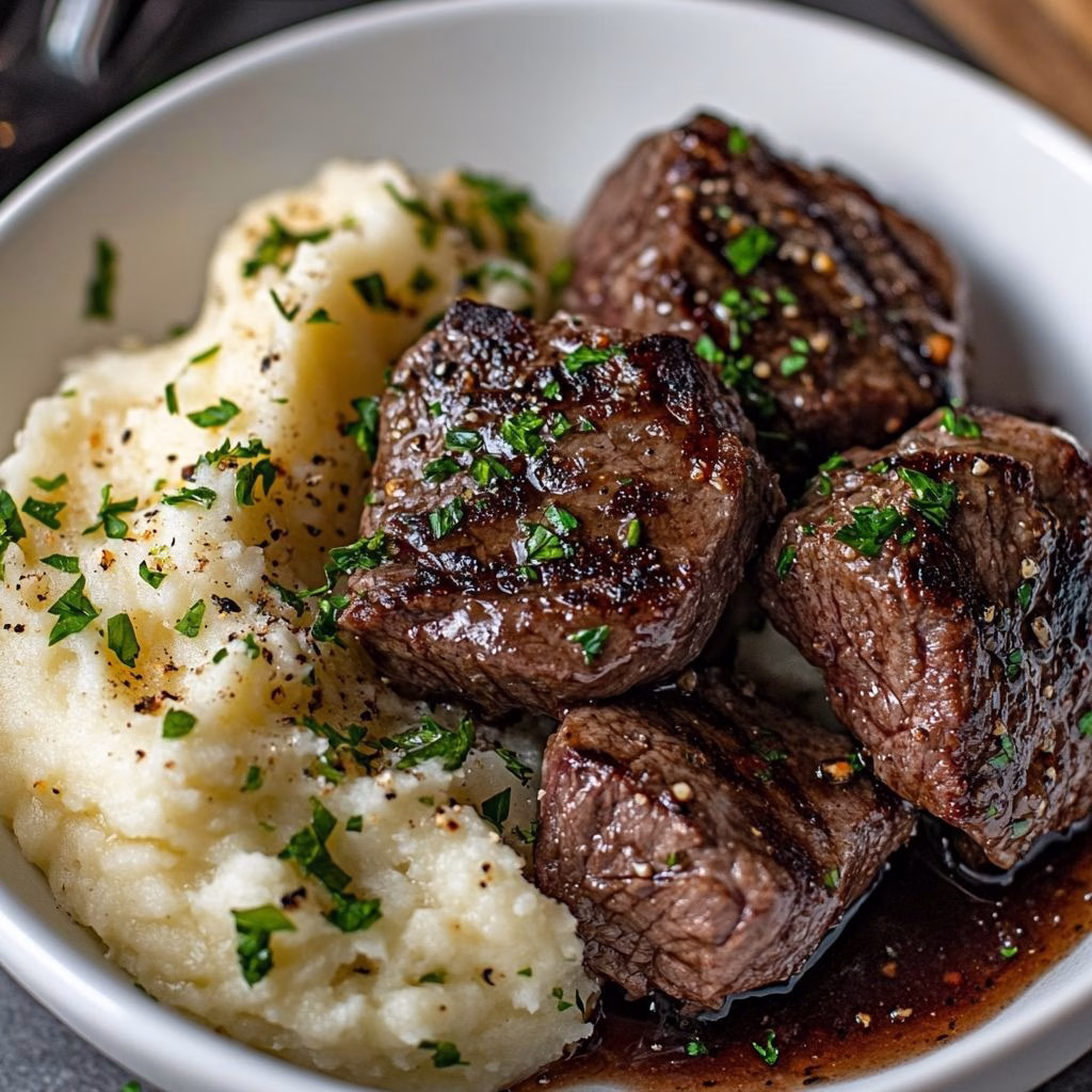 Petite Sirloin Steak with Garlic Mashed Potatoes