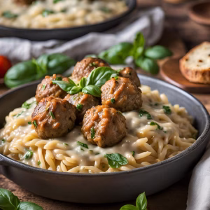 Parmesan Meatballs and Orzo in Mozzarella Basil Cream Sauce Recipe