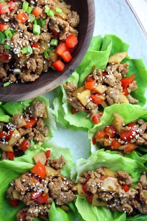 Sesame Ginger Ground Turkey Lettuce Wraps
