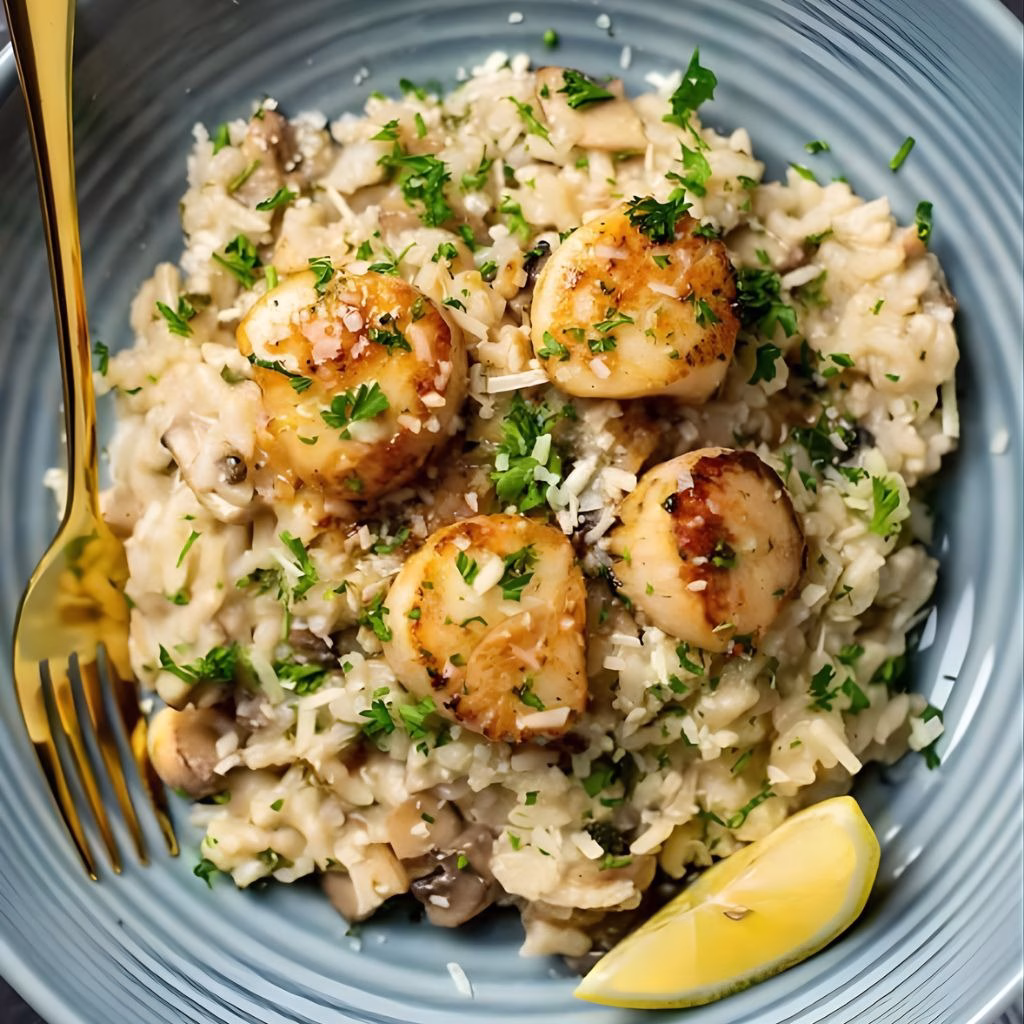 Lemon Butter Scallops over Parmesan Risotto Recipe