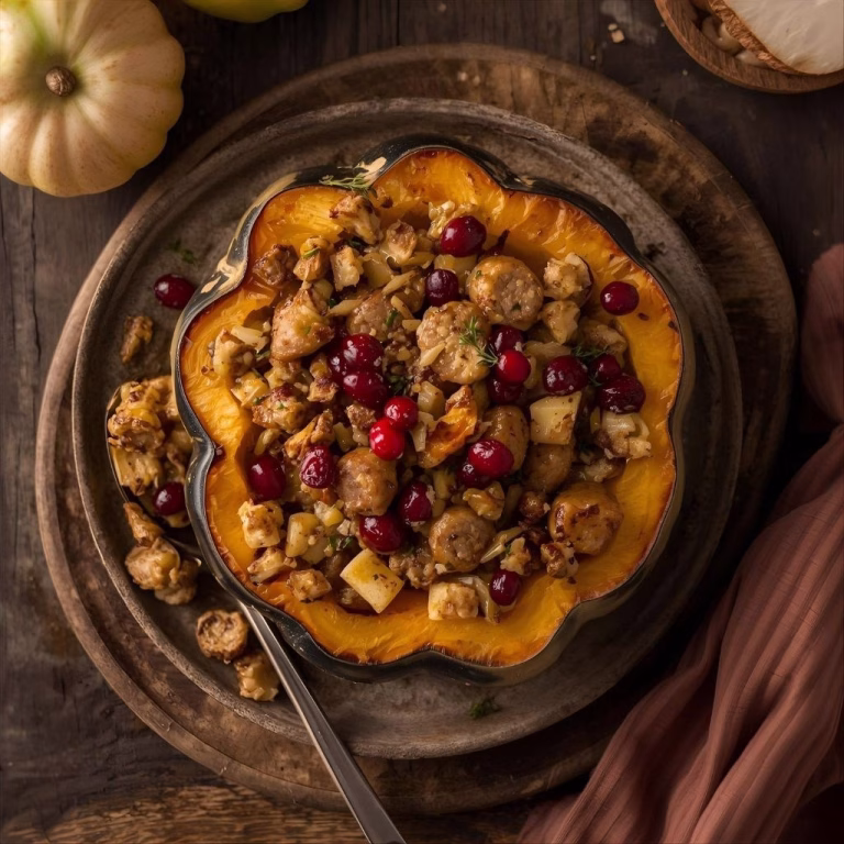 Stuffed Acorn Squash with Sausage Apples And Cranberries Recipe