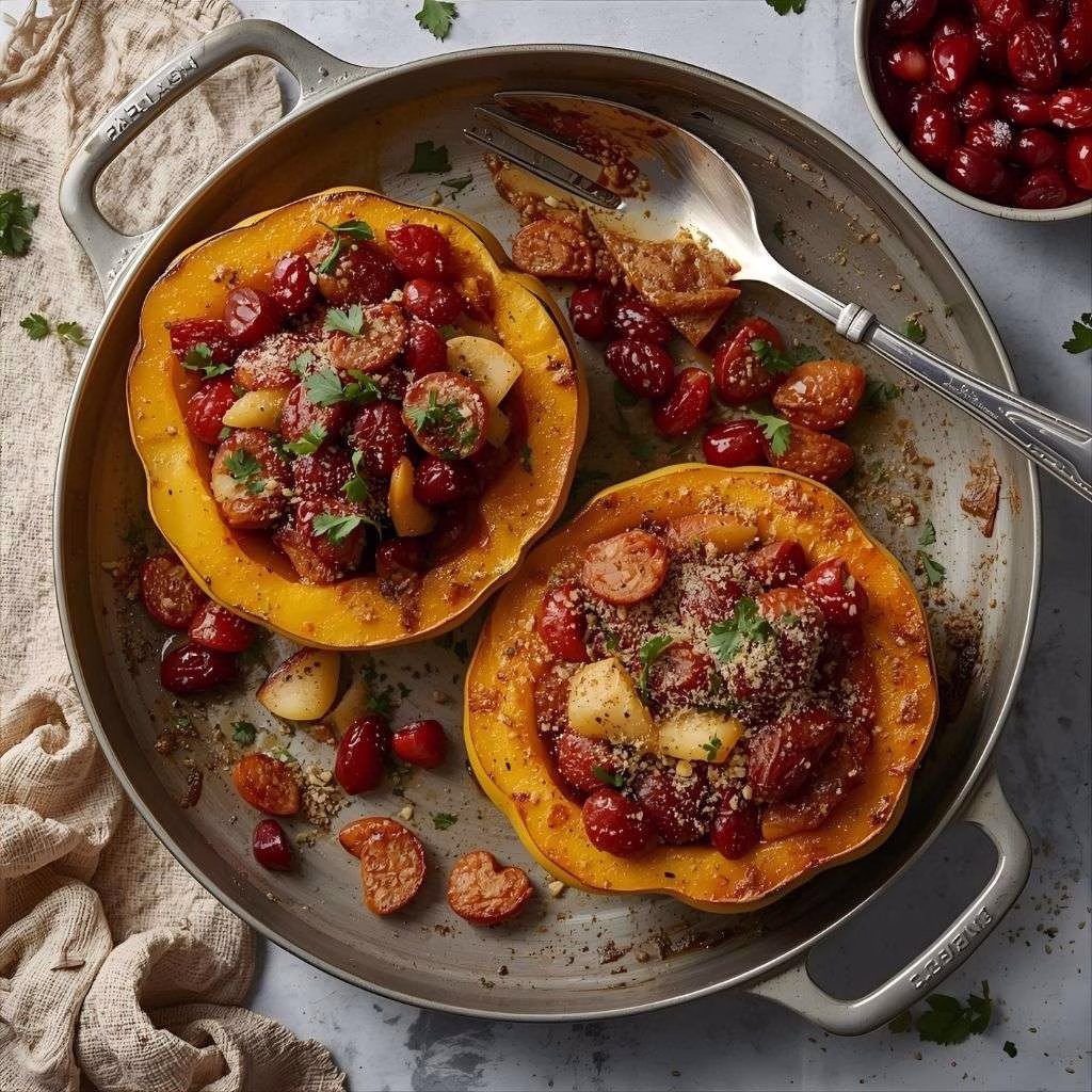 Stuffed Acorn Squash with Sausage Apples And Cranberries Recipe